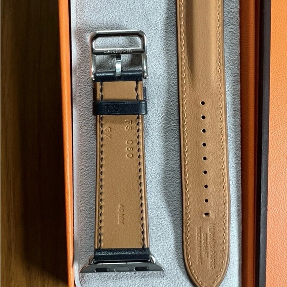 Hermès Apple Watch 40mm Double Tour band, Indigo/Craie/Orange swift